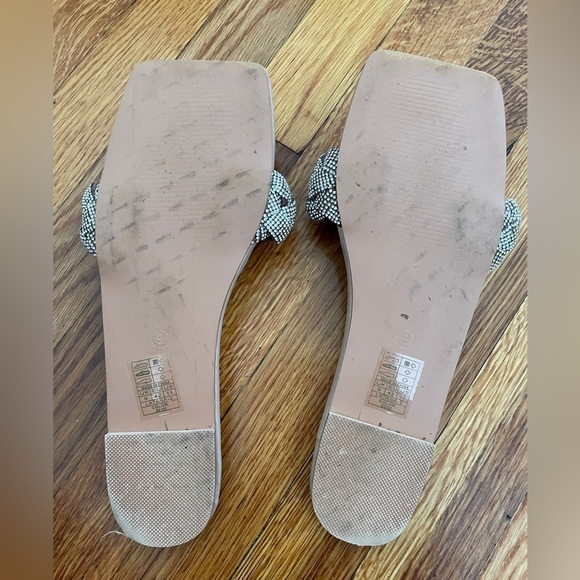 PEARL NUDE WOVEN DIAMANTE STRAP FLAT SANDALS - Picture 2 of 4